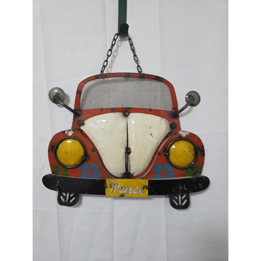 Handmade Metal VW Bus Peace Wall Art Hanger Vintage Boho Hippie GUC